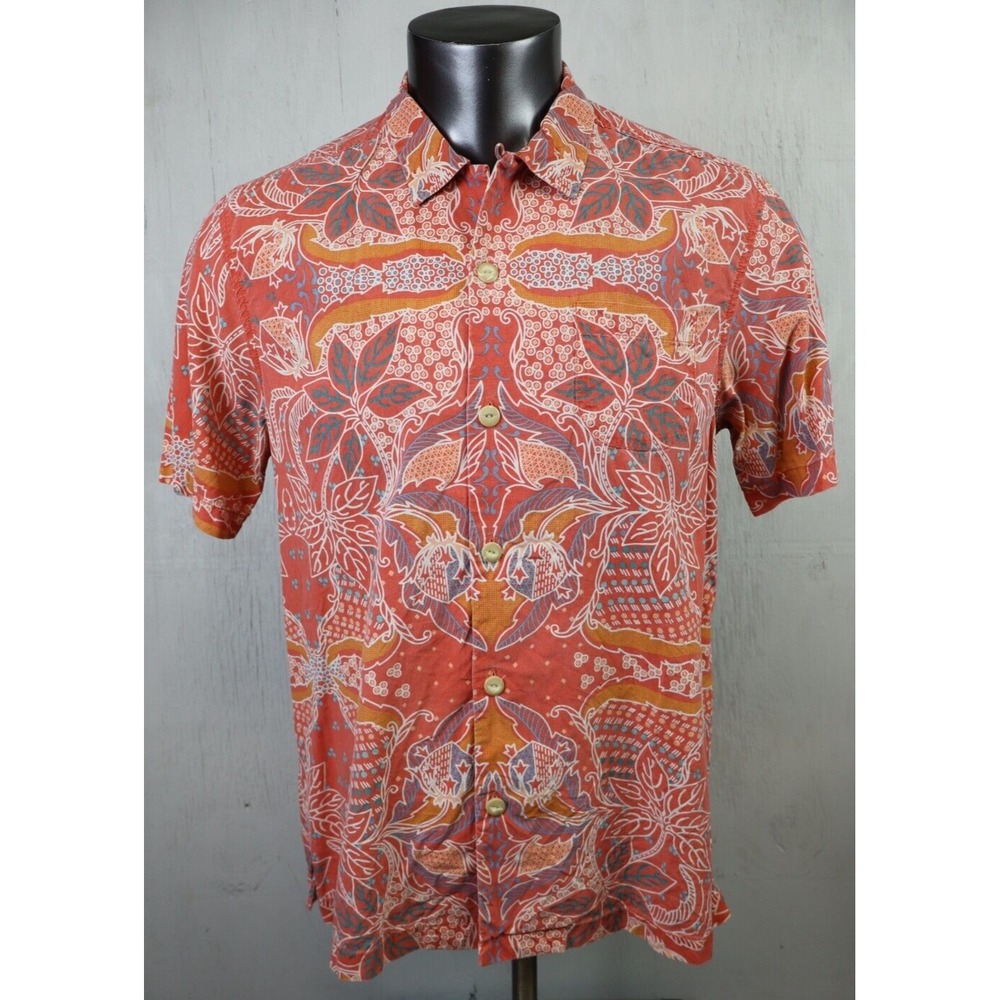 Mens Tommy Bahama Loop Collar Button Front Hawaiian Shirt Silk Floral Paisley M